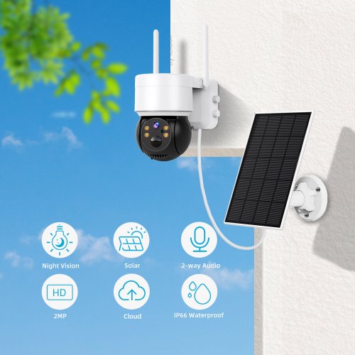 Q6 5W Solar-Powered Wireless Camera 2MP HD Low Power Consumption PIR Human Detection Night Vision 2-way Audio IP66 Waterproof Home Security Cameras COD